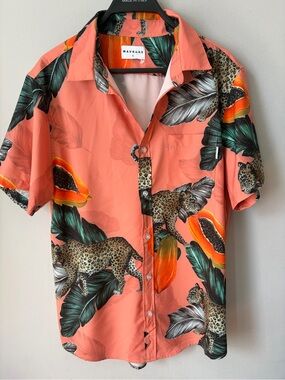 Mavrans Coral Leopard Tropical Print Short-Sleeve Shirt